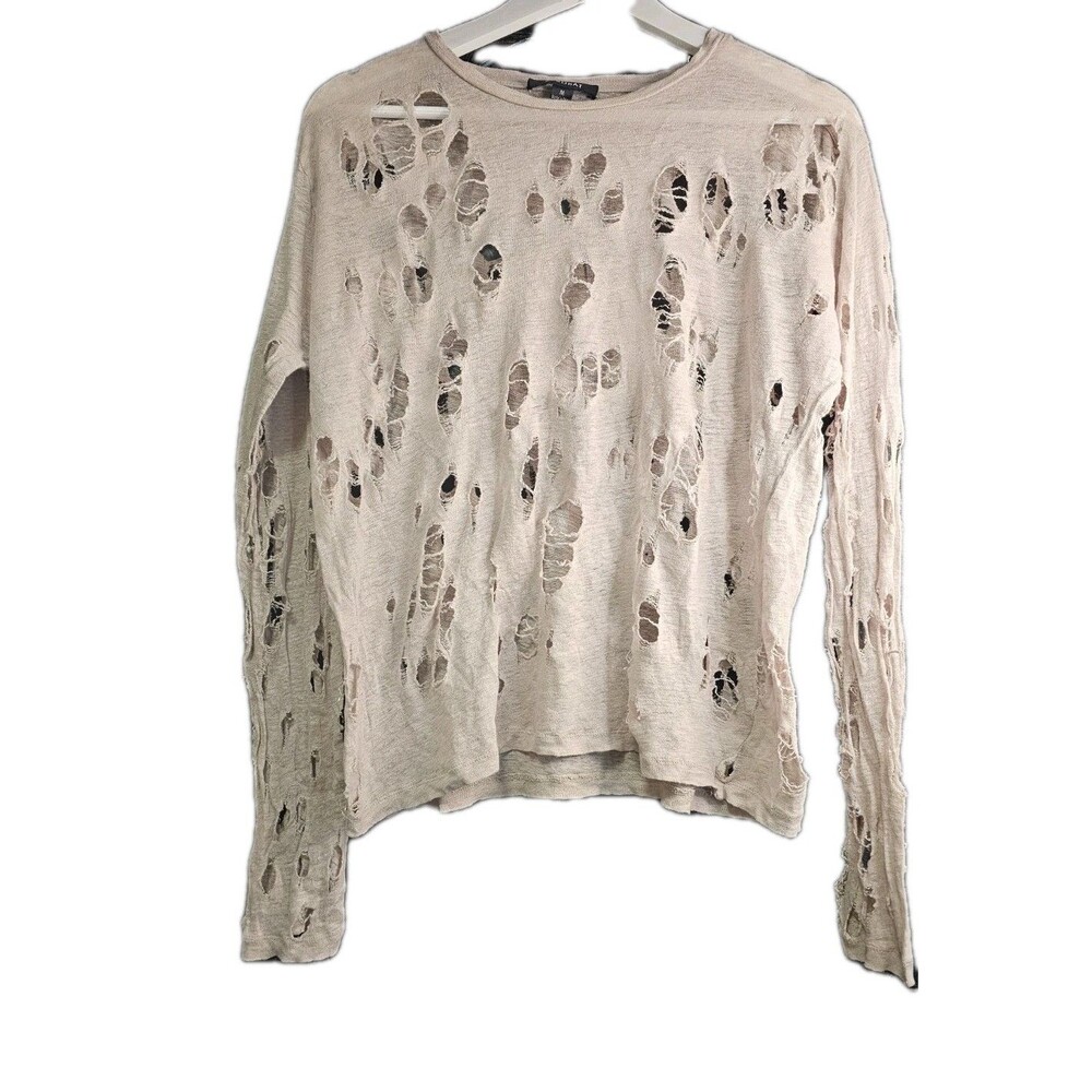 Acrobat Distressed Linen Sweater Beige Holey Grunge Punk Top M